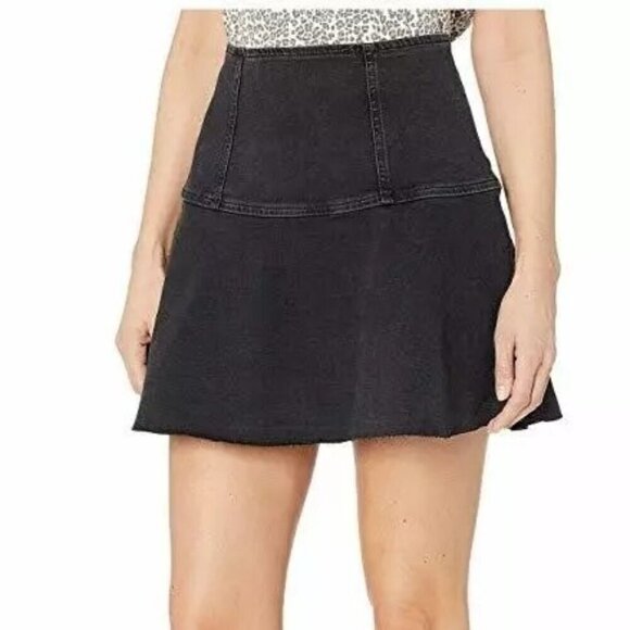 Free People We The Free Highlands Denim Cutoff Skirt in Black - Picture 1 of 6